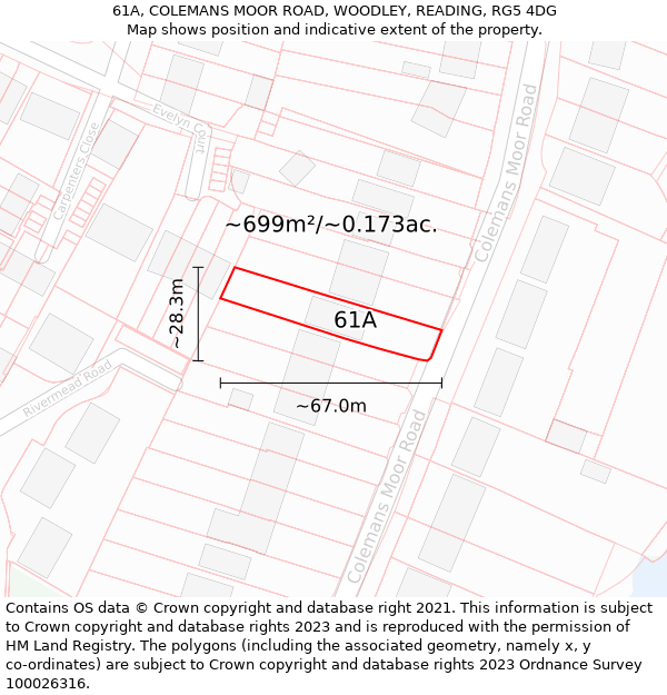 61A, COLEMANS MOOR ROAD, WOODLEY, READING, RG5 4DG: Plot and title map