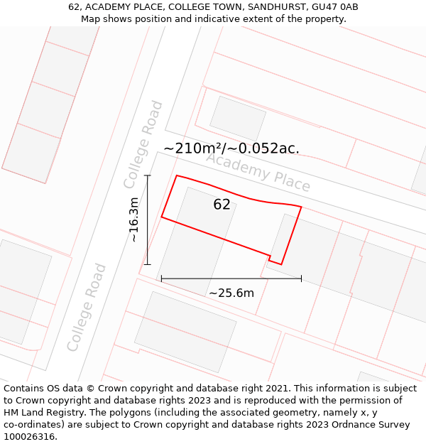 62, ACADEMY PLACE, COLLEGE TOWN, SANDHURST, GU47 0AB: Plot and title map