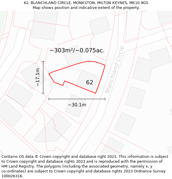 62, BLANCHLAND CIRCLE, MONKSTON, MILTON KEYNES, MK10 9GS: Plot and title map