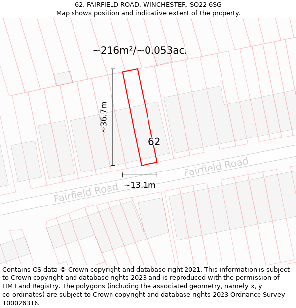 62, FAIRFIELD ROAD, WINCHESTER, SO22 6SG: Plot and title map