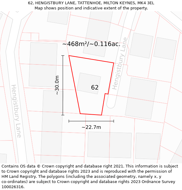 62, HENGISTBURY LANE, TATTENHOE, MILTON KEYNES, MK4 3EL: Plot and title map