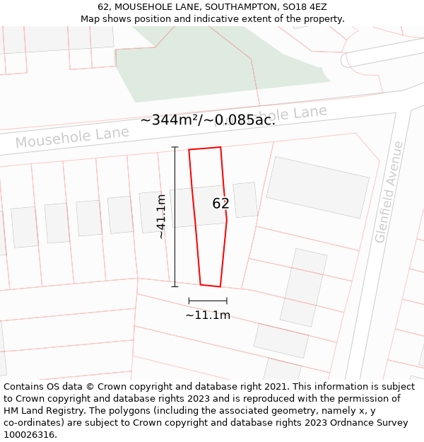 62, MOUSEHOLE LANE, SOUTHAMPTON, SO18 4EZ: Plot and title map