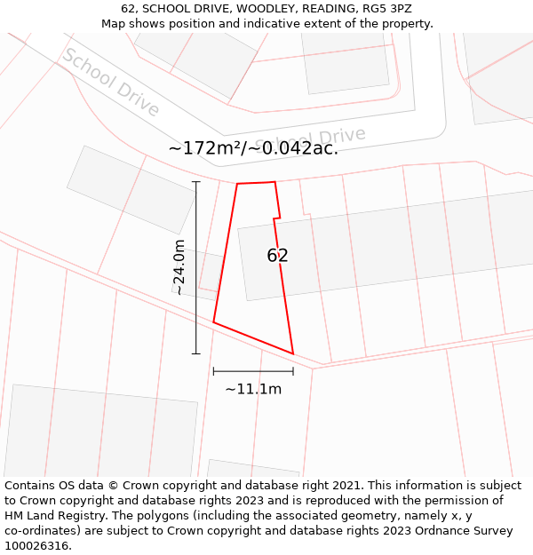 62, SCHOOL DRIVE, WOODLEY, READING, RG5 3PZ: Plot and title map