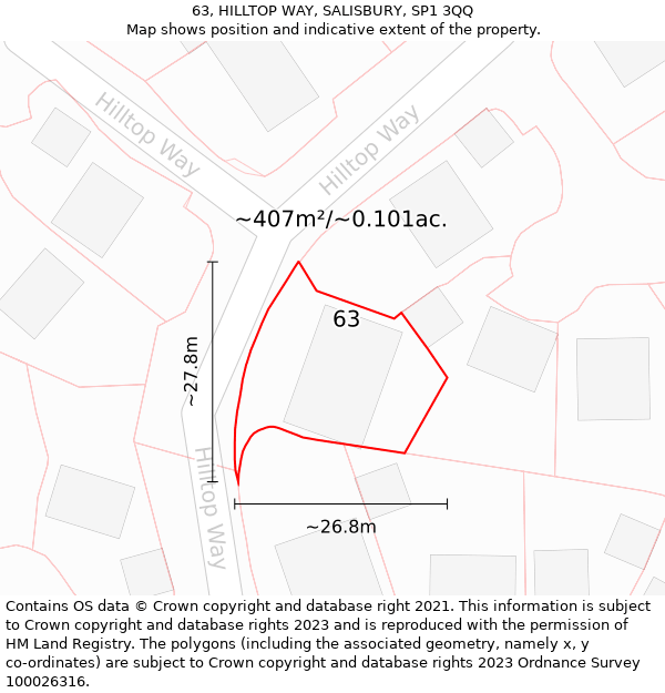 63, HILLTOP WAY, SALISBURY, SP1 3QQ: Plot and title map