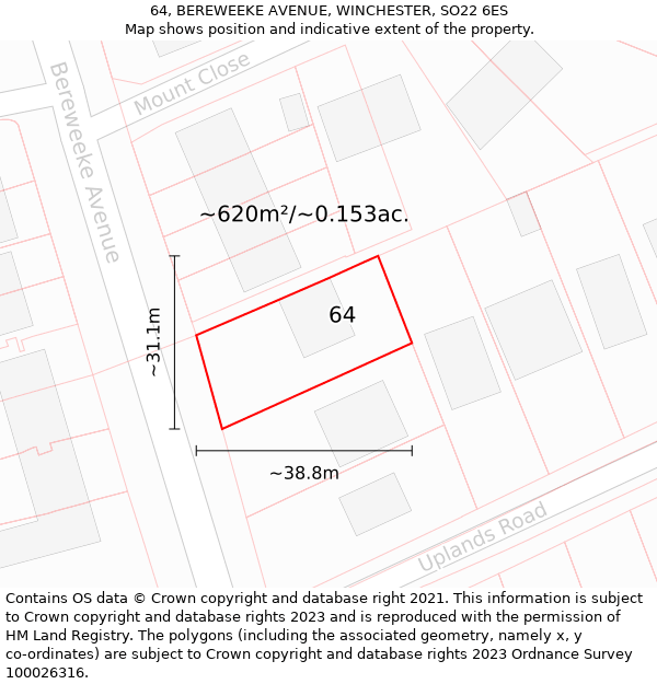 64, BEREWEEKE AVENUE, WINCHESTER, SO22 6ES: Plot and title map