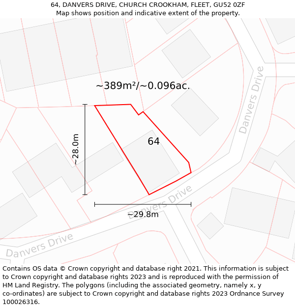 64, DANVERS DRIVE, CHURCH CROOKHAM, FLEET, GU52 0ZF: Plot and title map