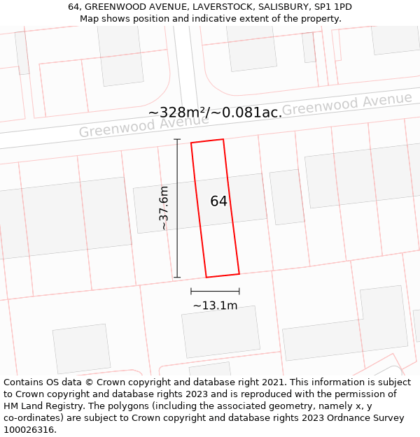 64, GREENWOOD AVENUE, LAVERSTOCK, SALISBURY, SP1 1PD: Plot and title map