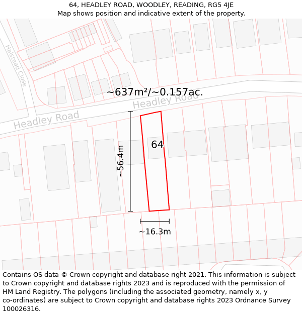 64, HEADLEY ROAD, WOODLEY, READING, RG5 4JE: Plot and title map