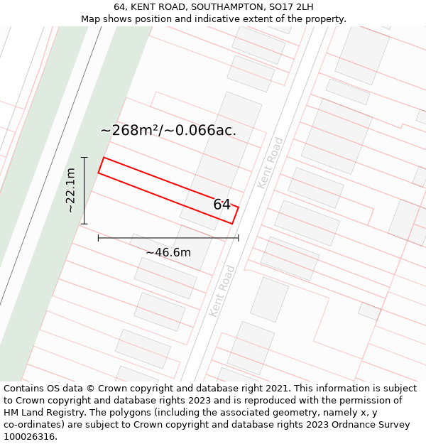 64, KENT ROAD, SOUTHAMPTON, SO17 2LH: Plot and title map