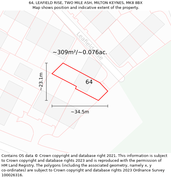 64, LEAFIELD RISE, TWO MILE ASH, MILTON KEYNES, MK8 8BX: Plot and title map