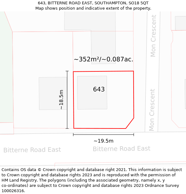 643, BITTERNE ROAD EAST, SOUTHAMPTON, SO18 5QT: Plot and title map