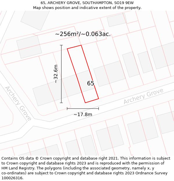 65, ARCHERY GROVE, SOUTHAMPTON, SO19 9EW: Plot and title map