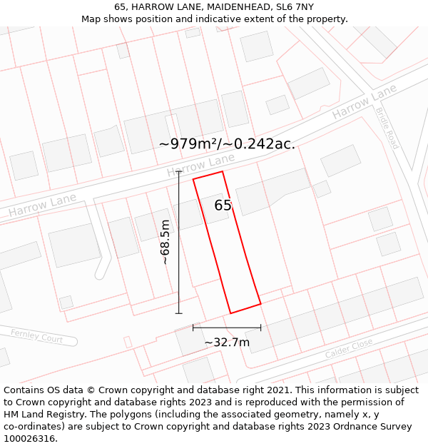 65, HARROW LANE, MAIDENHEAD, SL6 7NY: Plot and title map