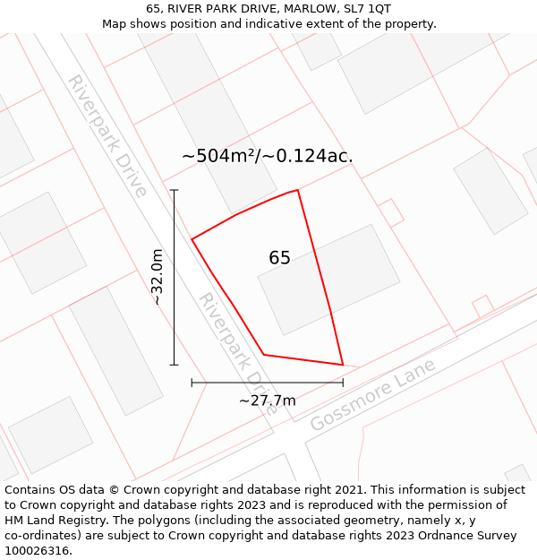 65, RIVER PARK DRIVE, MARLOW, SL7 1QT: Plot and title map