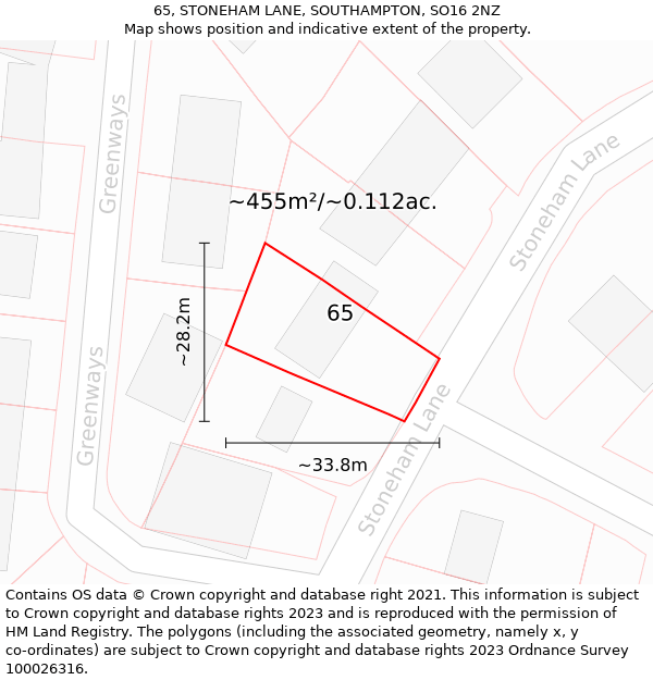 65, STONEHAM LANE, SOUTHAMPTON, SO16 2NZ: Plot and title map