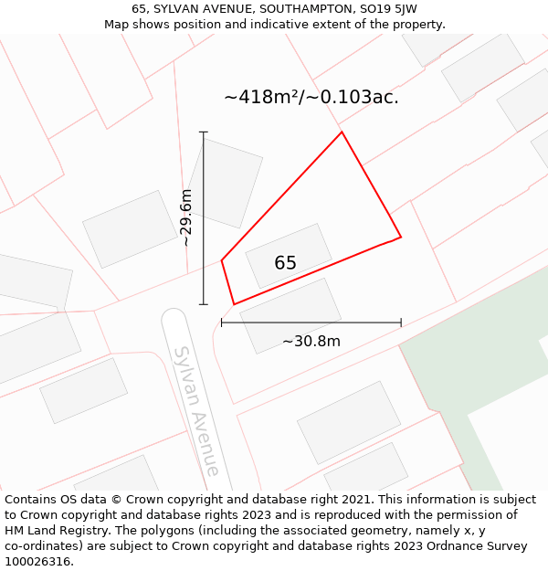 65, SYLVAN AVENUE, SOUTHAMPTON, SO19 5JW: Plot and title map