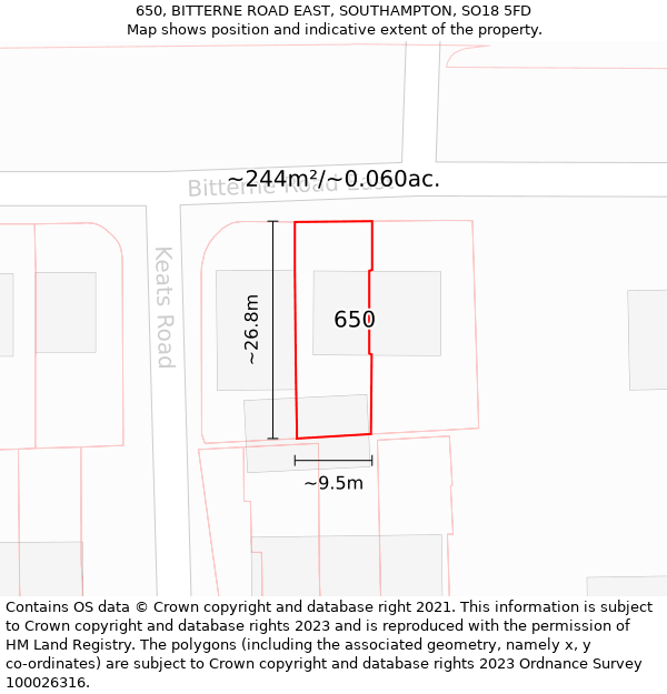 650, BITTERNE ROAD EAST, SOUTHAMPTON, SO18 5FD: Plot and title map