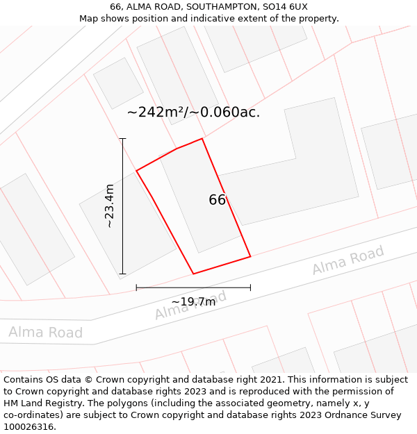 66, ALMA ROAD, SOUTHAMPTON, SO14 6UX: Plot and title map