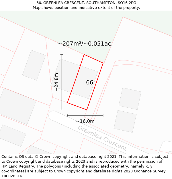 66, GREENLEA CRESCENT, SOUTHAMPTON, SO16 2PG: Plot and title map