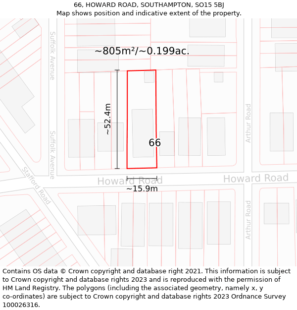 66, HOWARD ROAD, SOUTHAMPTON, SO15 5BJ: Plot and title map