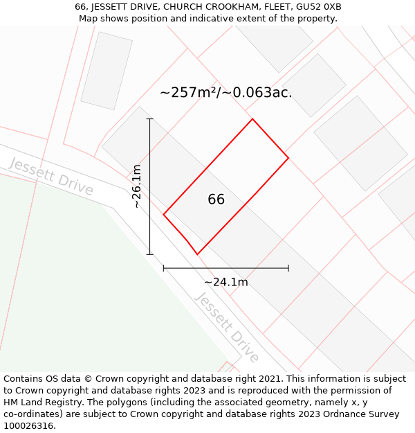 66, JESSETT DRIVE, CHURCH CROOKHAM, FLEET, GU52 0XB: Plot and title map