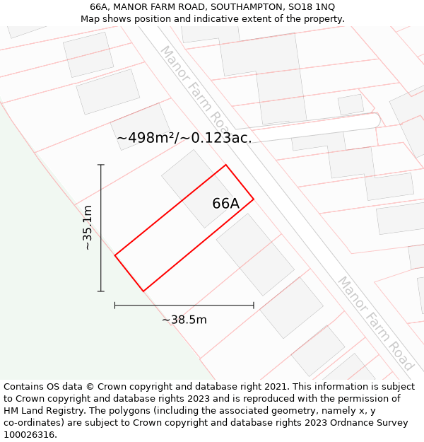 66A, MANOR FARM ROAD, SOUTHAMPTON, SO18 1NQ: Plot and title map