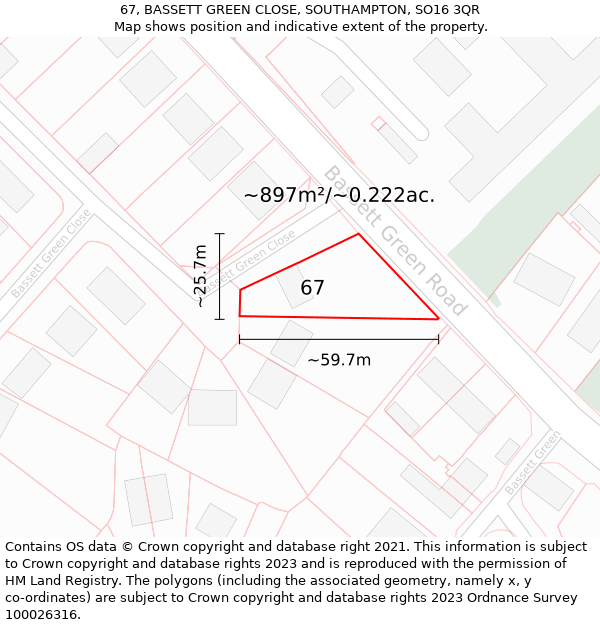 67, BASSETT GREEN CLOSE, SOUTHAMPTON, SO16 3QR: Plot and title map