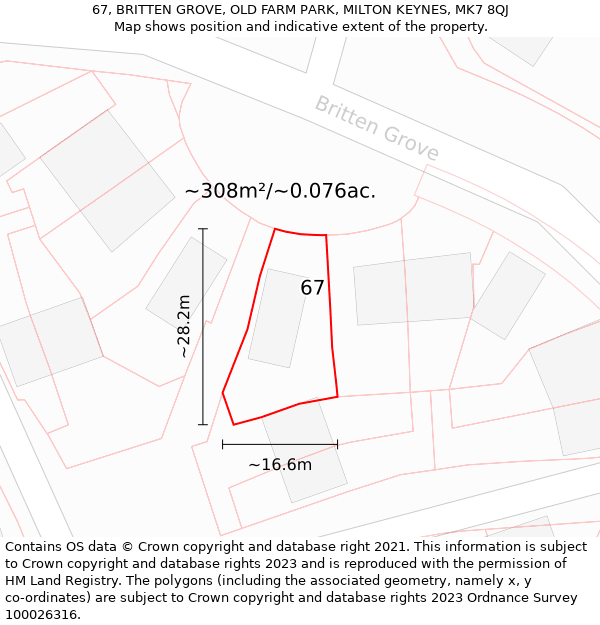 67, BRITTEN GROVE, OLD FARM PARK, MILTON KEYNES, MK7 8QJ: Plot and title map