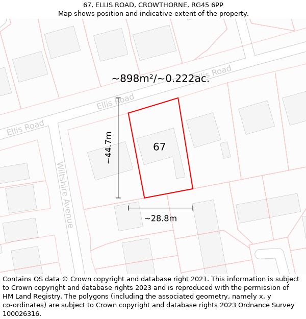 67, ELLIS ROAD, CROWTHORNE, RG45 6PP: Plot and title map