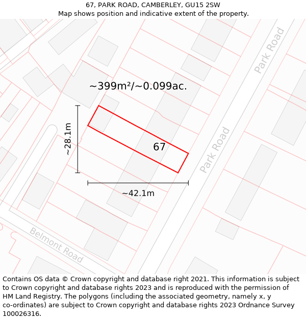 67, PARK ROAD, CAMBERLEY, GU15 2SW: Plot and title map