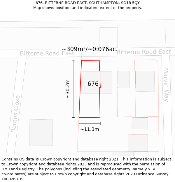 676, BITTERNE ROAD EAST, SOUTHAMPTON, SO18 5QY: Plot and title map