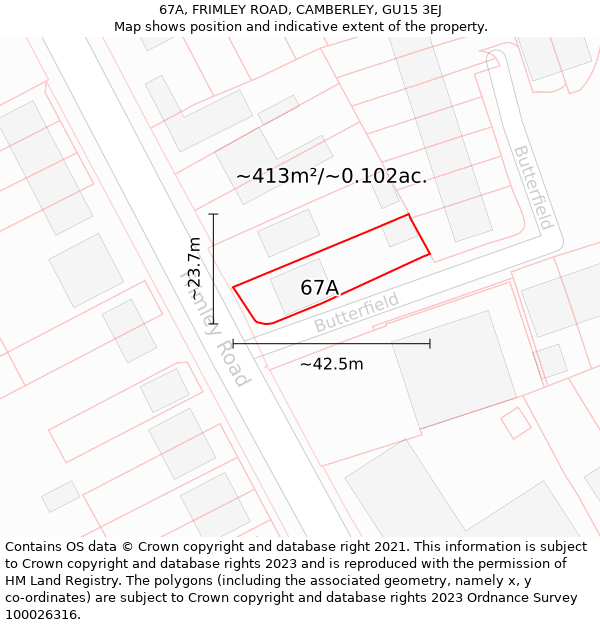 67A, FRIMLEY ROAD, CAMBERLEY, GU15 3EJ: Plot and title map