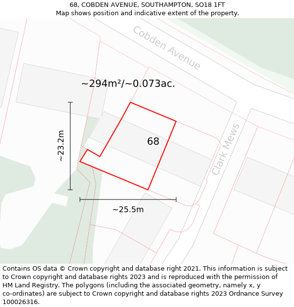 68, COBDEN AVENUE, SOUTHAMPTON, SO18 1FT: Plot and title map