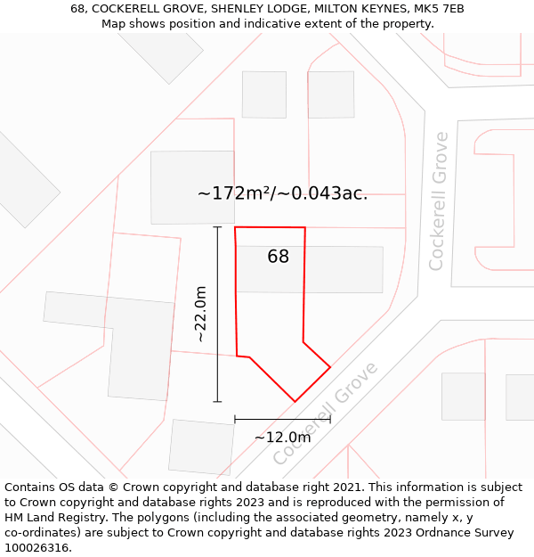 68, COCKERELL GROVE, SHENLEY LODGE, MILTON KEYNES, MK5 7EB: Plot and title map