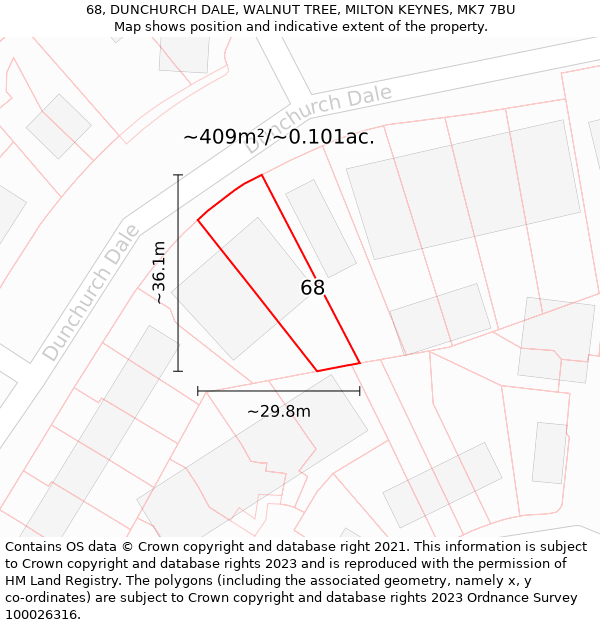 68, DUNCHURCH DALE, WALNUT TREE, MILTON KEYNES, MK7 7BU: Plot and title map