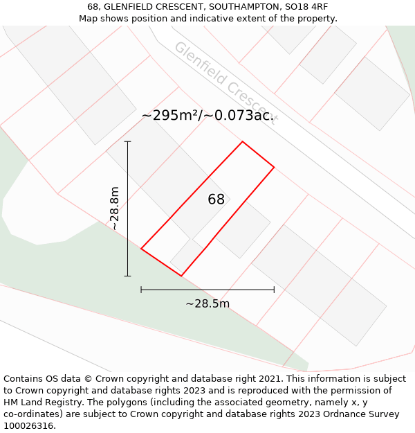 68, GLENFIELD CRESCENT, SOUTHAMPTON, SO18 4RF: Plot and title map