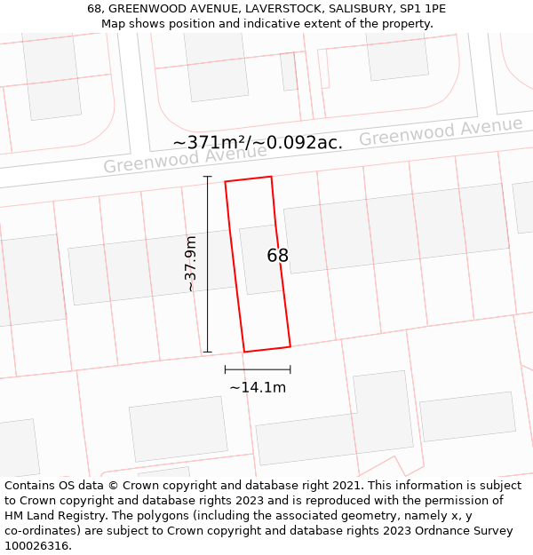 68, GREENWOOD AVENUE, LAVERSTOCK, SALISBURY, SP1 1PE: Plot and title map