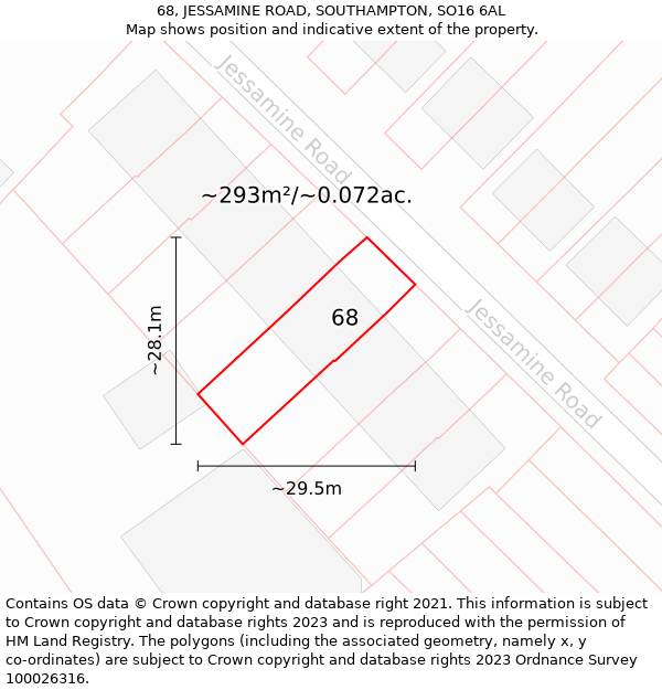 68, JESSAMINE ROAD, SOUTHAMPTON, SO16 6AL: Plot and title map