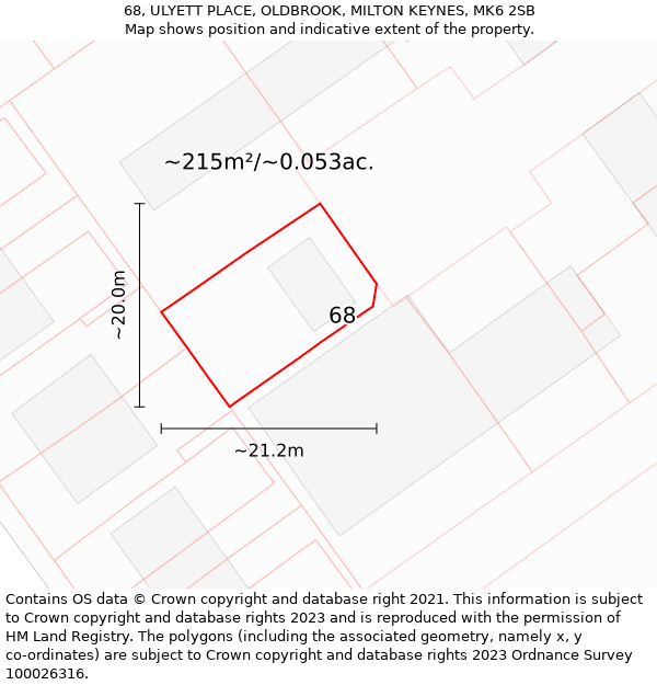 68, ULYETT PLACE, OLDBROOK, MILTON KEYNES, MK6 2SB: Plot and title map