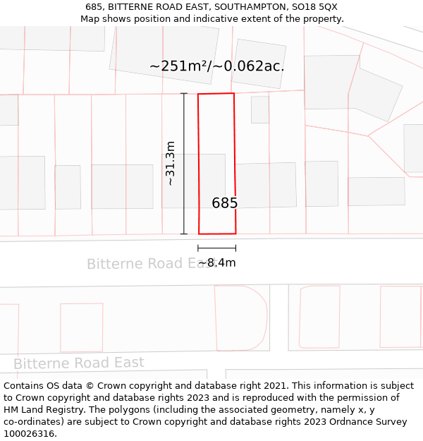 685, BITTERNE ROAD EAST, SOUTHAMPTON, SO18 5QX: Plot and title map