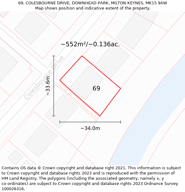 69, COLESBOURNE DRIVE, DOWNHEAD PARK, MILTON KEYNES, MK15 9AW: Plot and title map