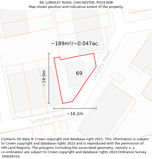 69, LONGLEY ROAD, CHICHESTER, PO19 6DB: Plot and title map