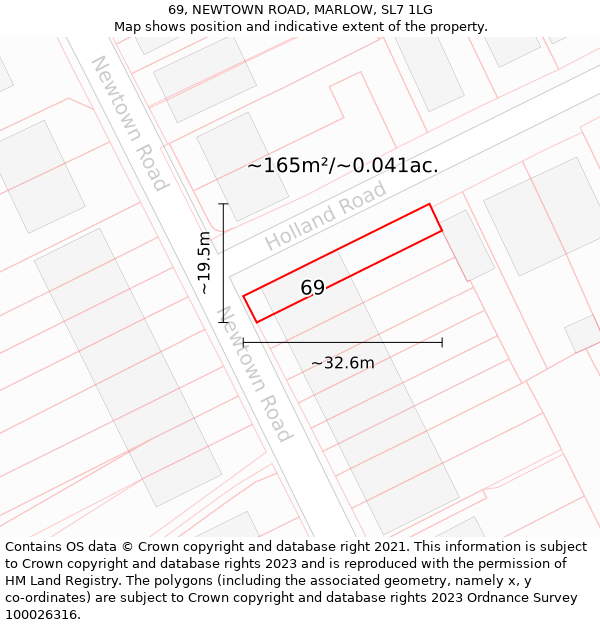 69, NEWTOWN ROAD, MARLOW, SL7 1LG: Plot and title map