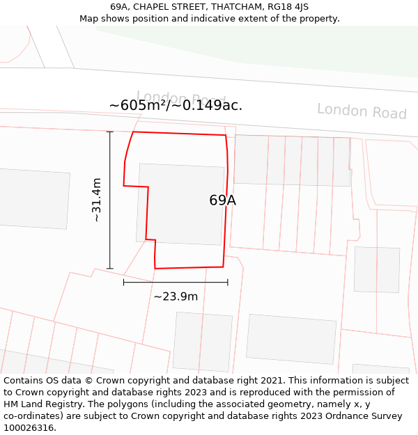 69A, CHAPEL STREET, THATCHAM, RG18 4JS: Plot and title map