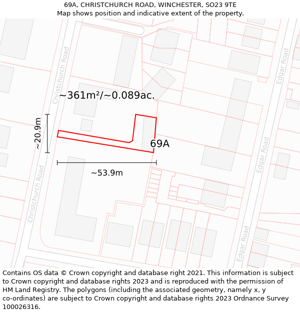 69A, CHRISTCHURCH ROAD, WINCHESTER, SO23 9TE: Plot and title map