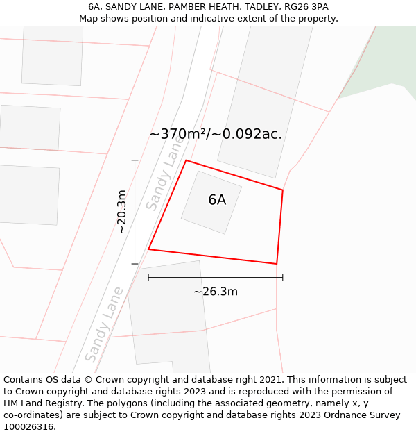 6A, SANDY LANE, PAMBER HEATH, TADLEY, RG26 3PA: Plot and title map