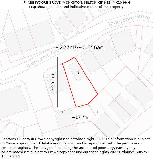 7, ABBEYDORE GROVE, MONKSTON, MILTON KEYNES, MK10 9HH: Plot and title map