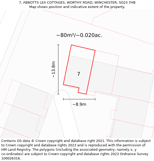 7, ABBOTTS LEA COTTAGES, WORTHY ROAD, WINCHESTER, SO23 7HB: Plot and title map