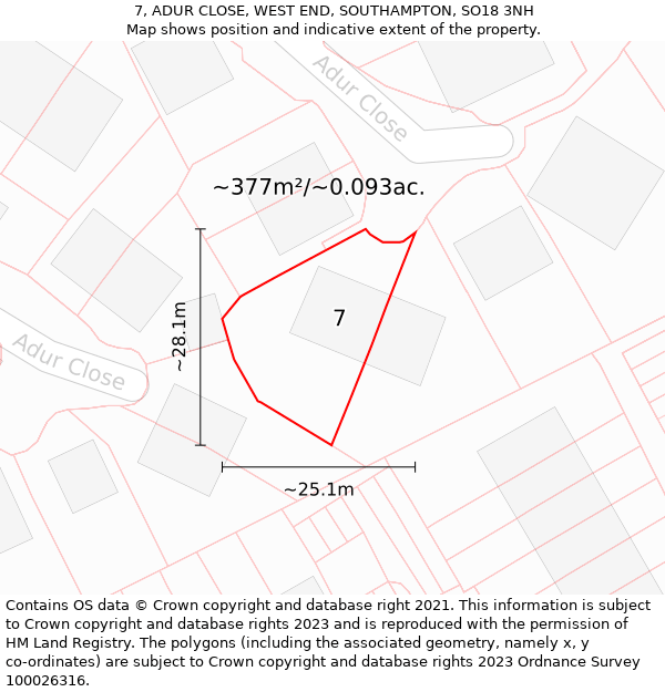 7, ADUR CLOSE, WEST END, SOUTHAMPTON, SO18 3NH: Plot and title map