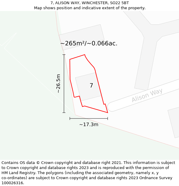 7, ALISON WAY, WINCHESTER, SO22 5BT: Plot and title map